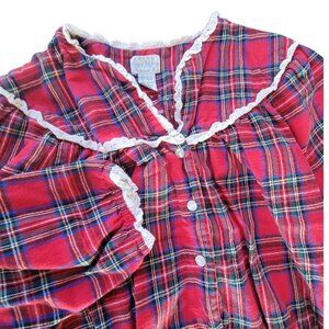 Vintage Lanz Of Salzburg Red Plaid Cotton Flannel Nightgown Medium Pajamas